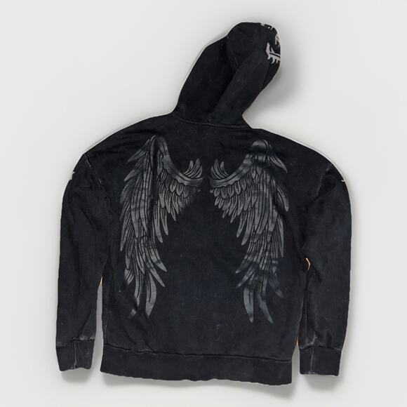 Vintage Y2K Social Collision Faith Fearless Angel Wings Full Zip Hoodie Black XS - Picture 5 of 6